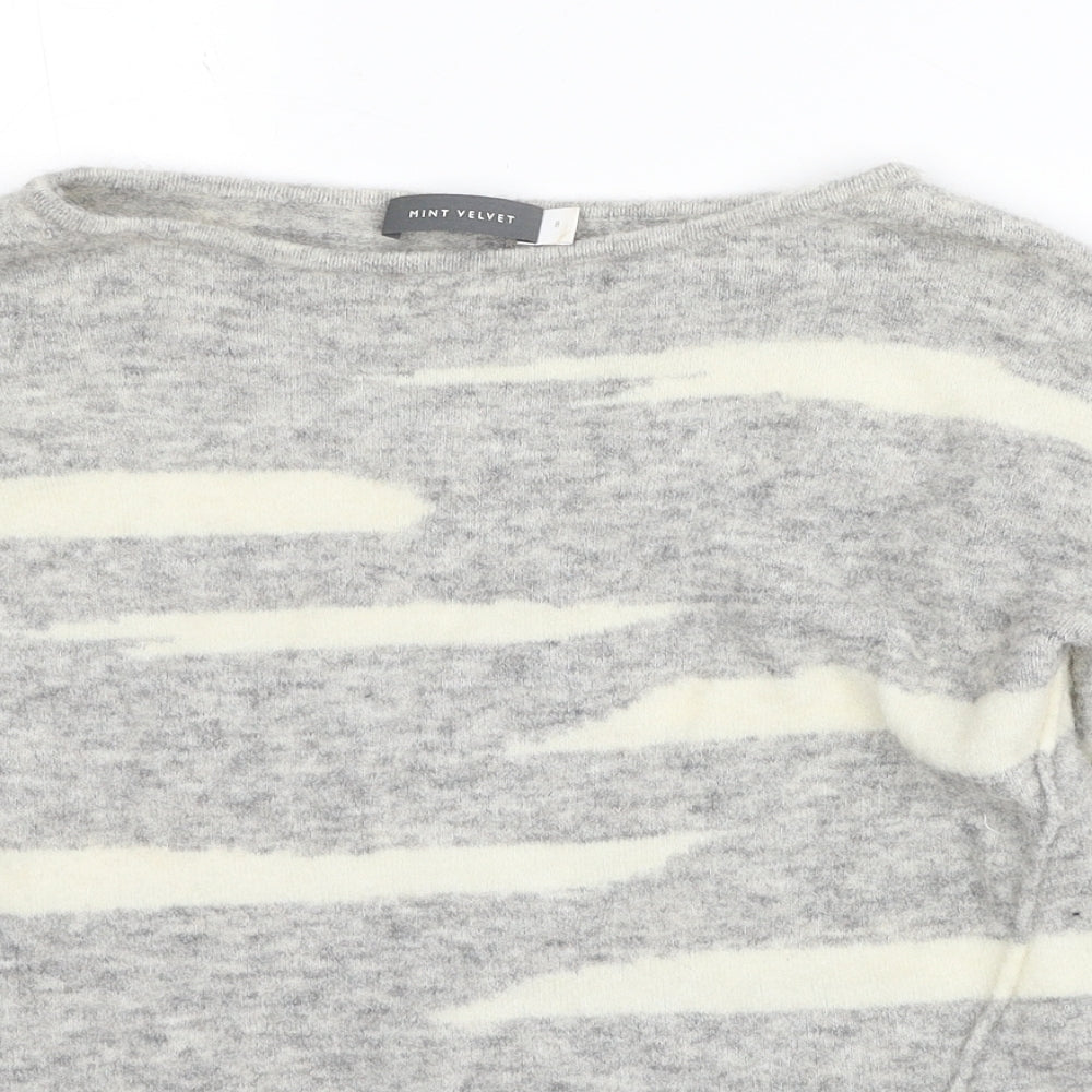 Mint Velvet Womens Grey Boat Neck Geometric Polyamide Pullover Jumper Size 8