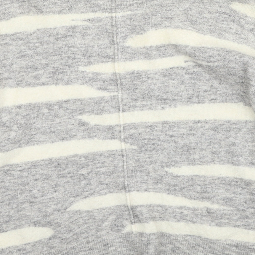 Mint Velvet Womens Grey Boat Neck Geometric Polyamide Pullover Jumper Size 8