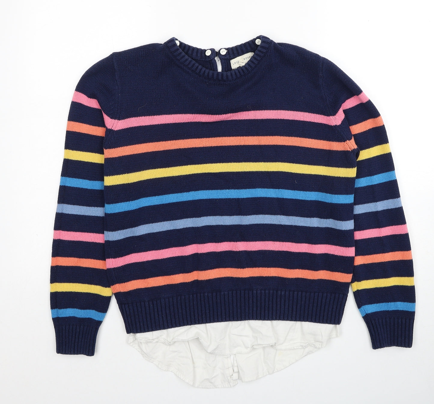 Love&Roses Womens Blue Round Neck Striped Cotton Pullover Jumper Size M