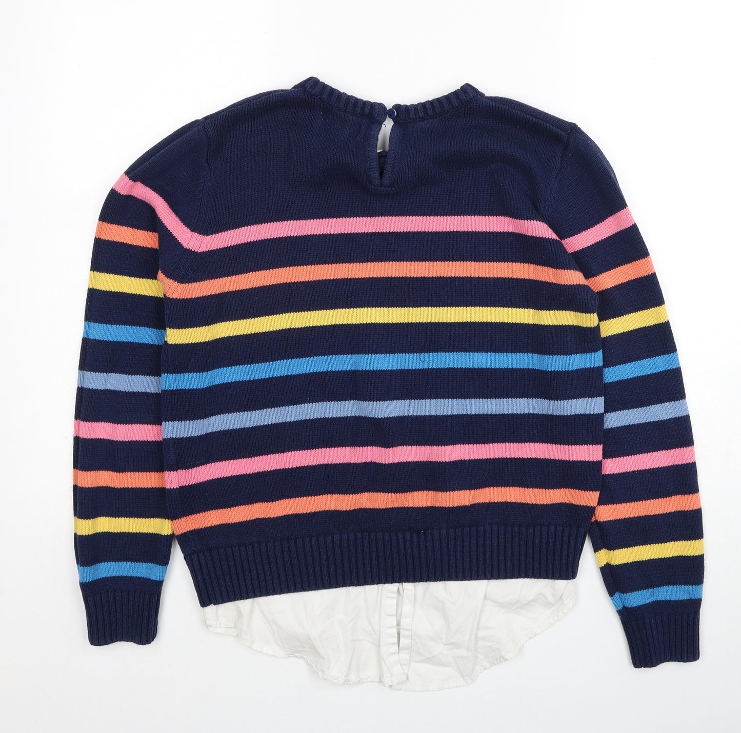 Love&Roses Womens Blue Round Neck Striped Cotton Pullover Jumper Size M