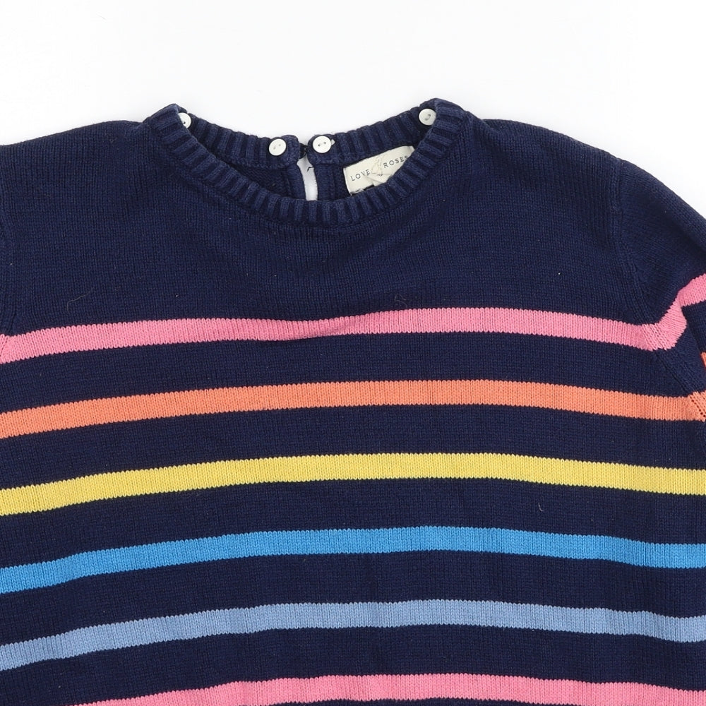 Love&Roses Womens Blue Round Neck Striped Cotton Pullover Jumper Size M