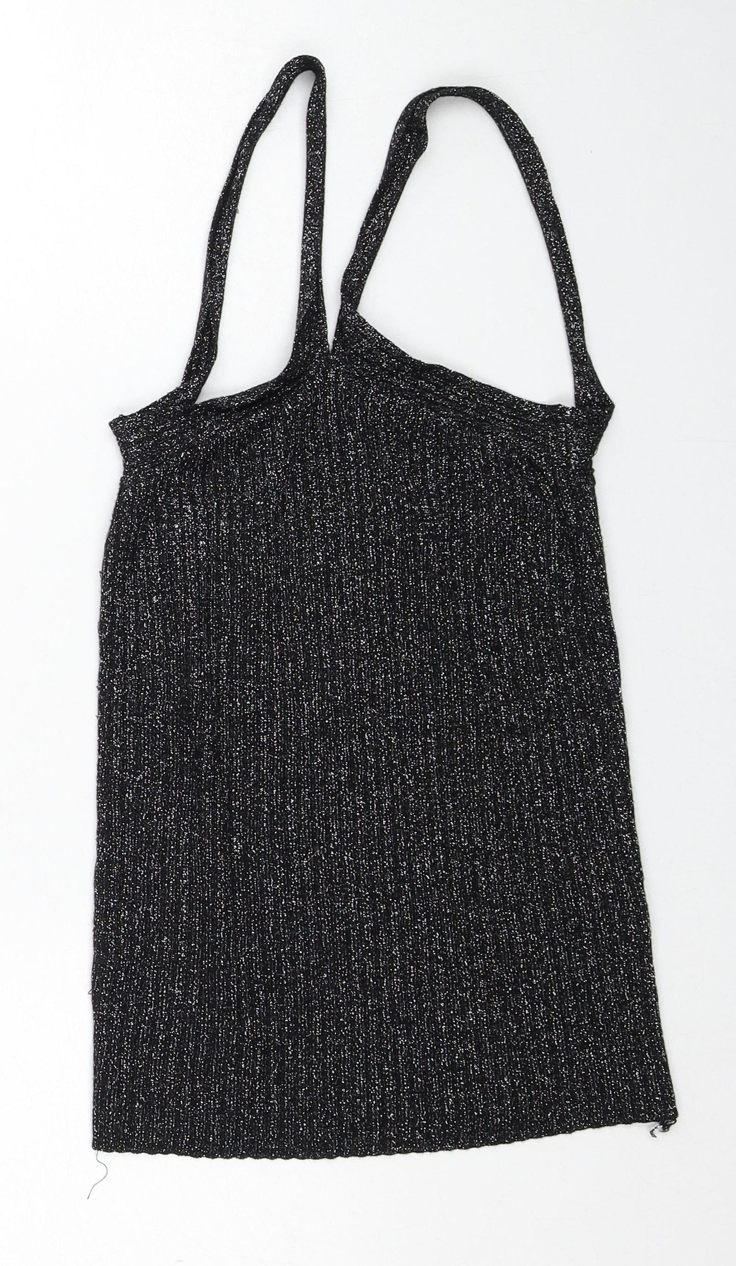 Topshop Womens Black Viscose Basic Tank Size 8 V-Neck