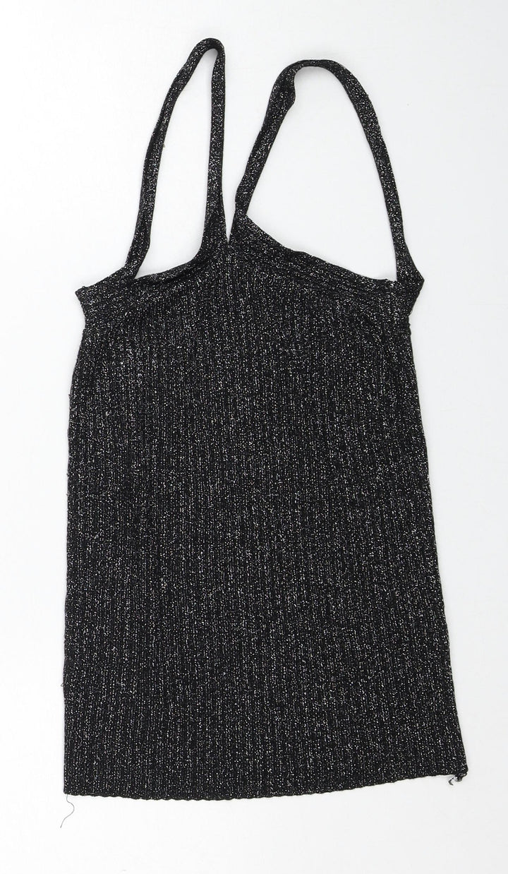 Topshop Womens Black Viscose Basic Tank Size 8 V-Neck