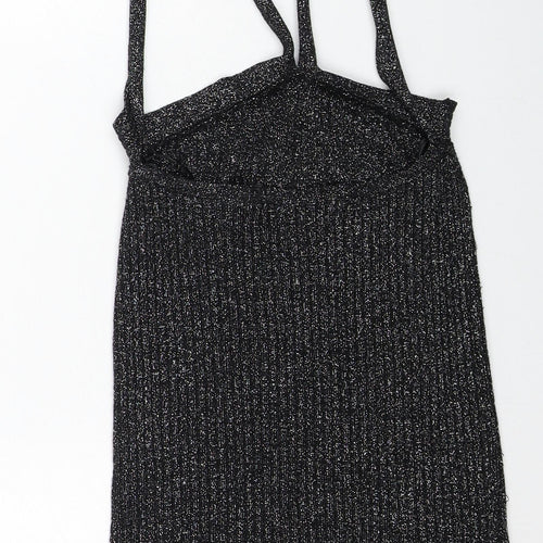 Topshop Womens Black Viscose Basic Tank Size 8 V-Neck