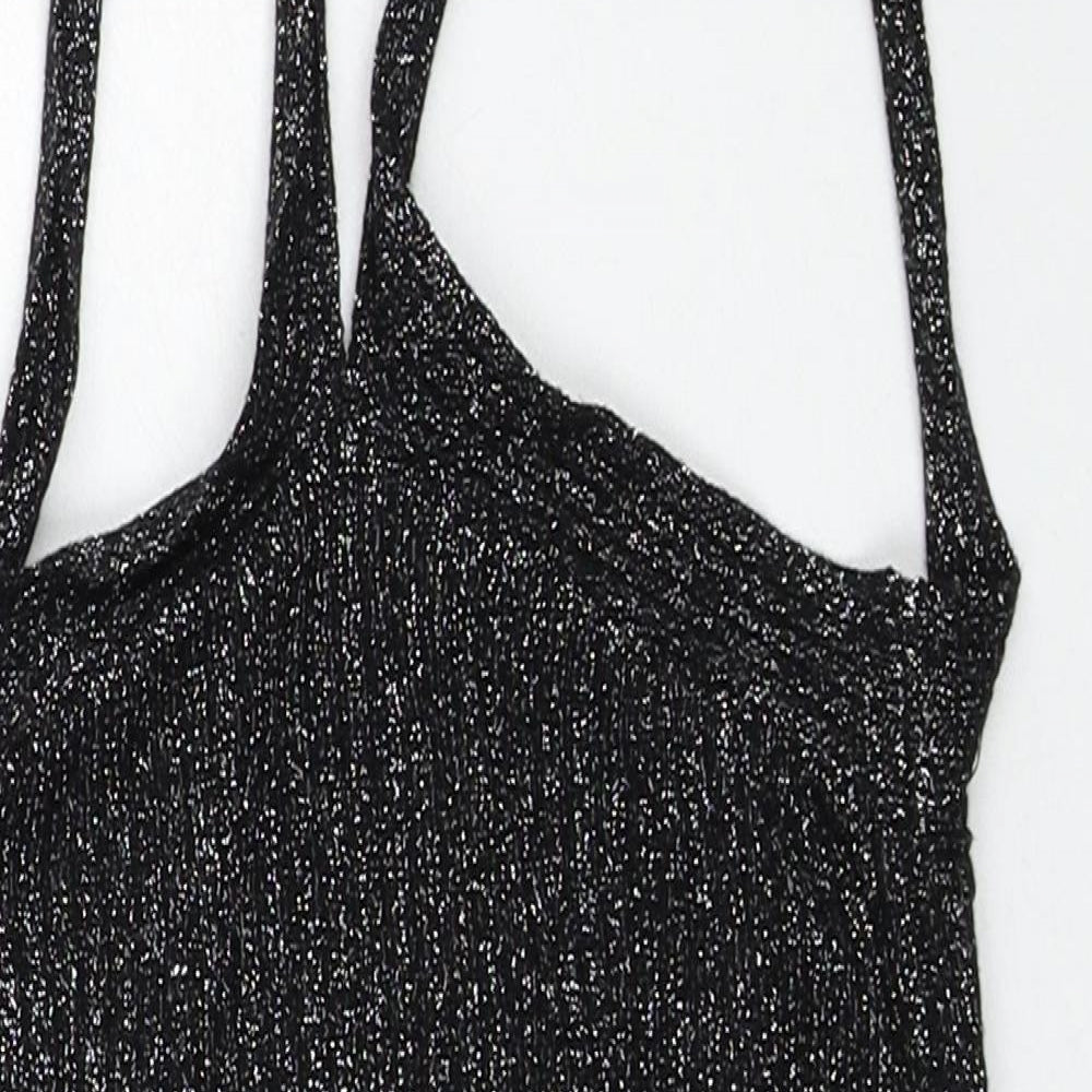 Topshop Womens Black Viscose Basic Tank Size 8 V-Neck