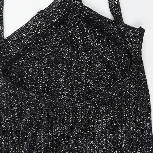 Topshop Womens Black Viscose Basic Tank Size 8 V-Neck