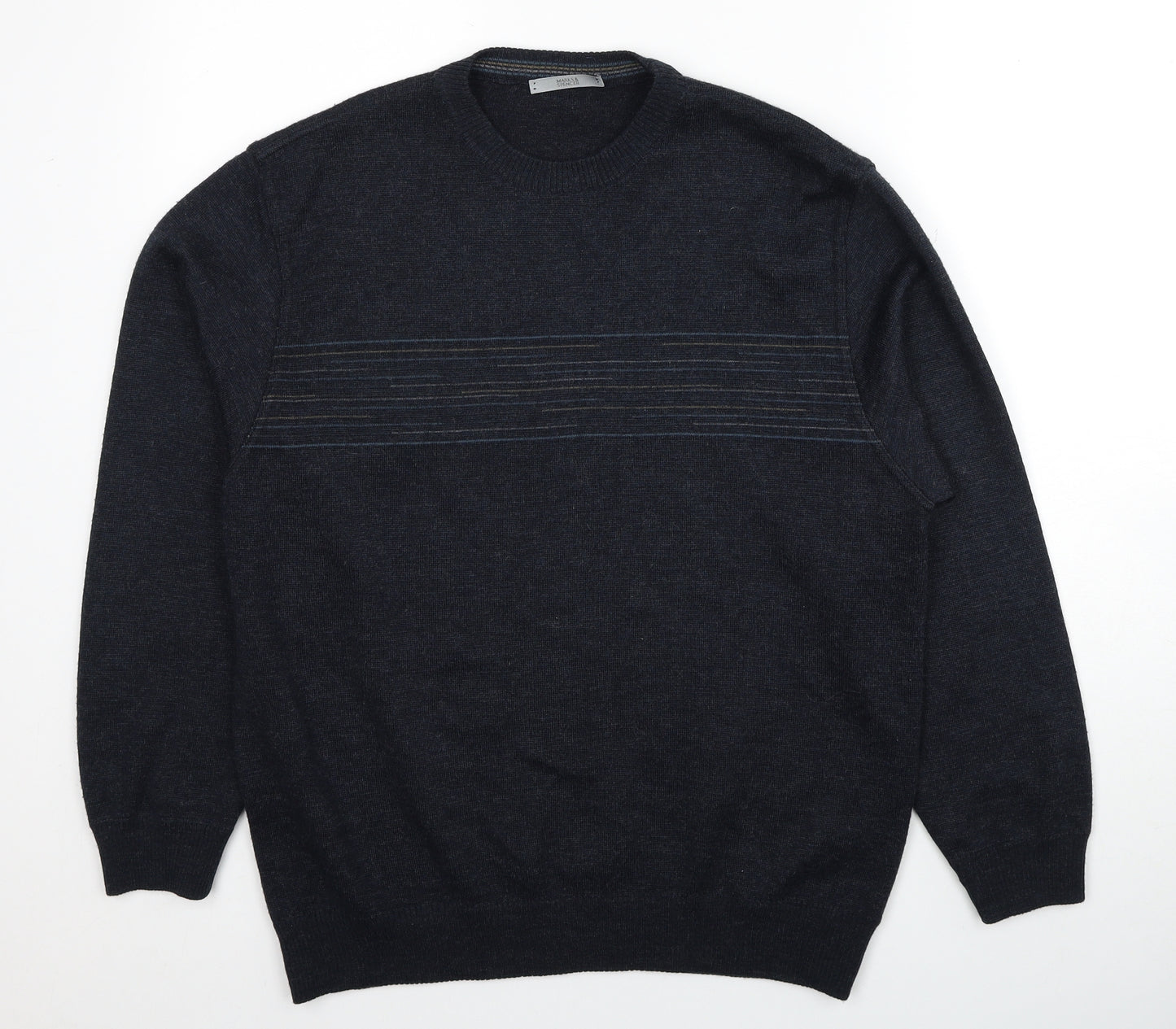 Marks and Spencer Mens Blue Round Neck Acrylic Pullover Jumper Size M Long Sleeve