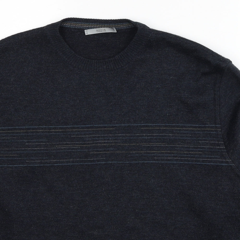 Marks and Spencer Mens Blue Round Neck Acrylic Pullover Jumper Size M Long Sleeve