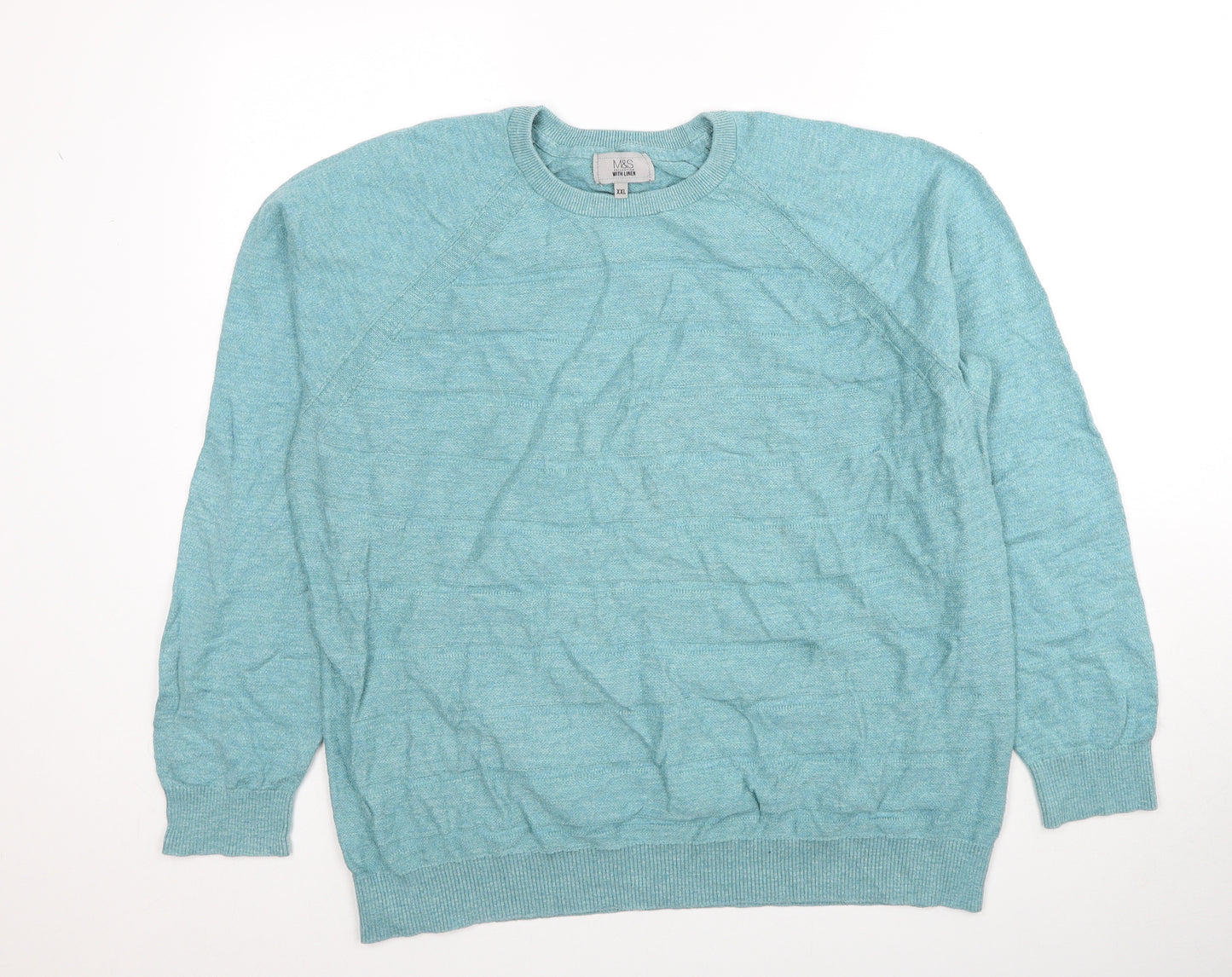 Marks and Spencer Mens Blue Round Neck Cotton Pullover Jumper Size 2XL Long Sleeve