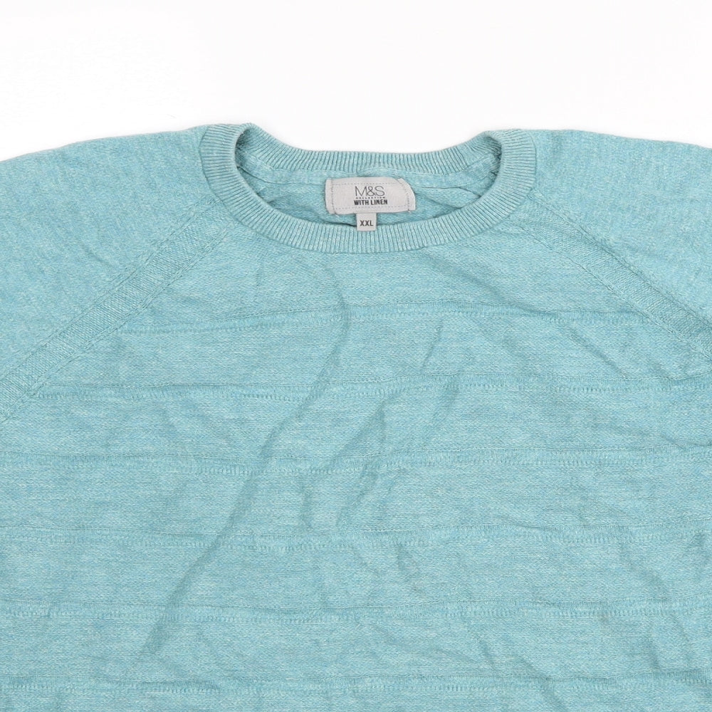 Marks and Spencer Mens Blue Round Neck Cotton Pullover Jumper Size 2XL Long Sleeve