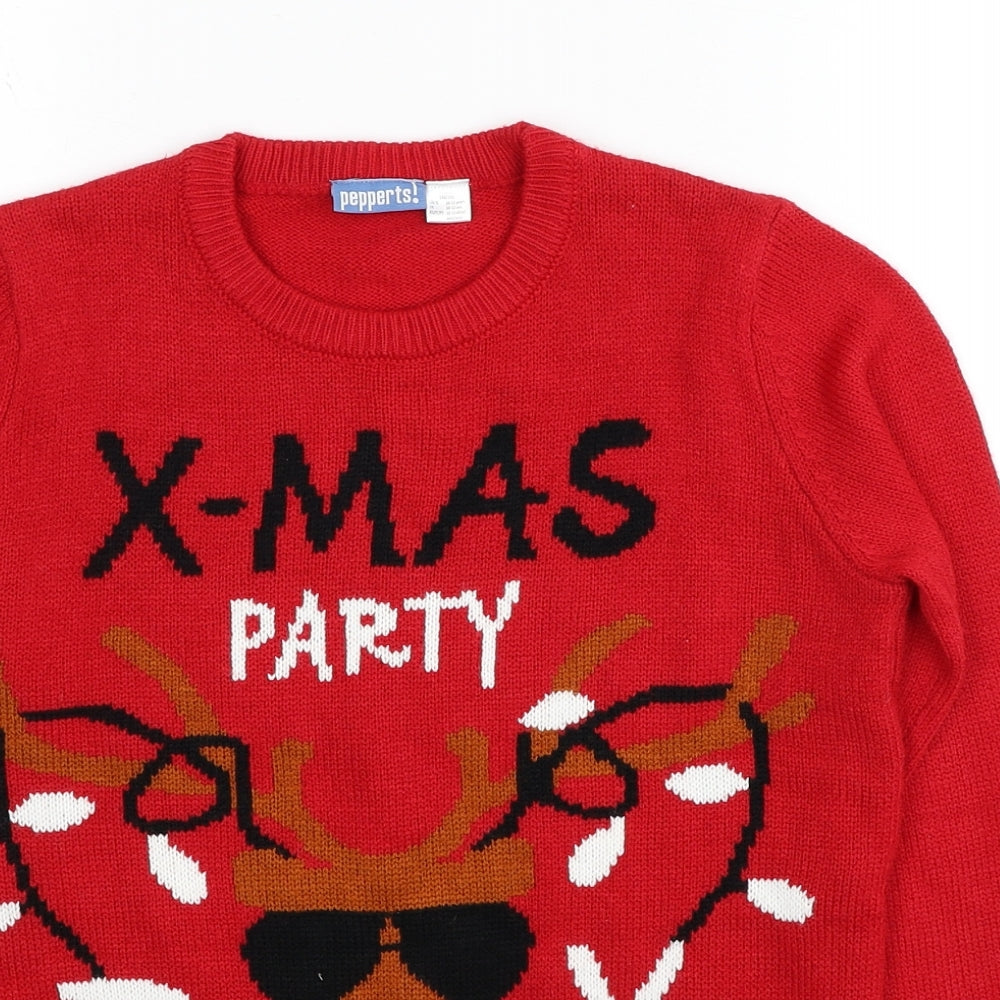 Pepperts Boys Red Crew Neck Acrylic Pullover Jumper Size 10-11 Years Pullover - Christmas Reindeer