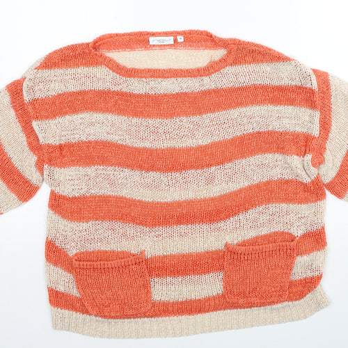 New Look Womens Orange Round Neck Striped Acrylic Pullover Jumper Size 10