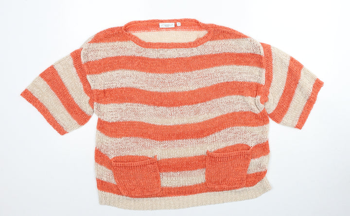 New Look Womens Orange Round Neck Striped Acrylic Pullover Jumper Size 10