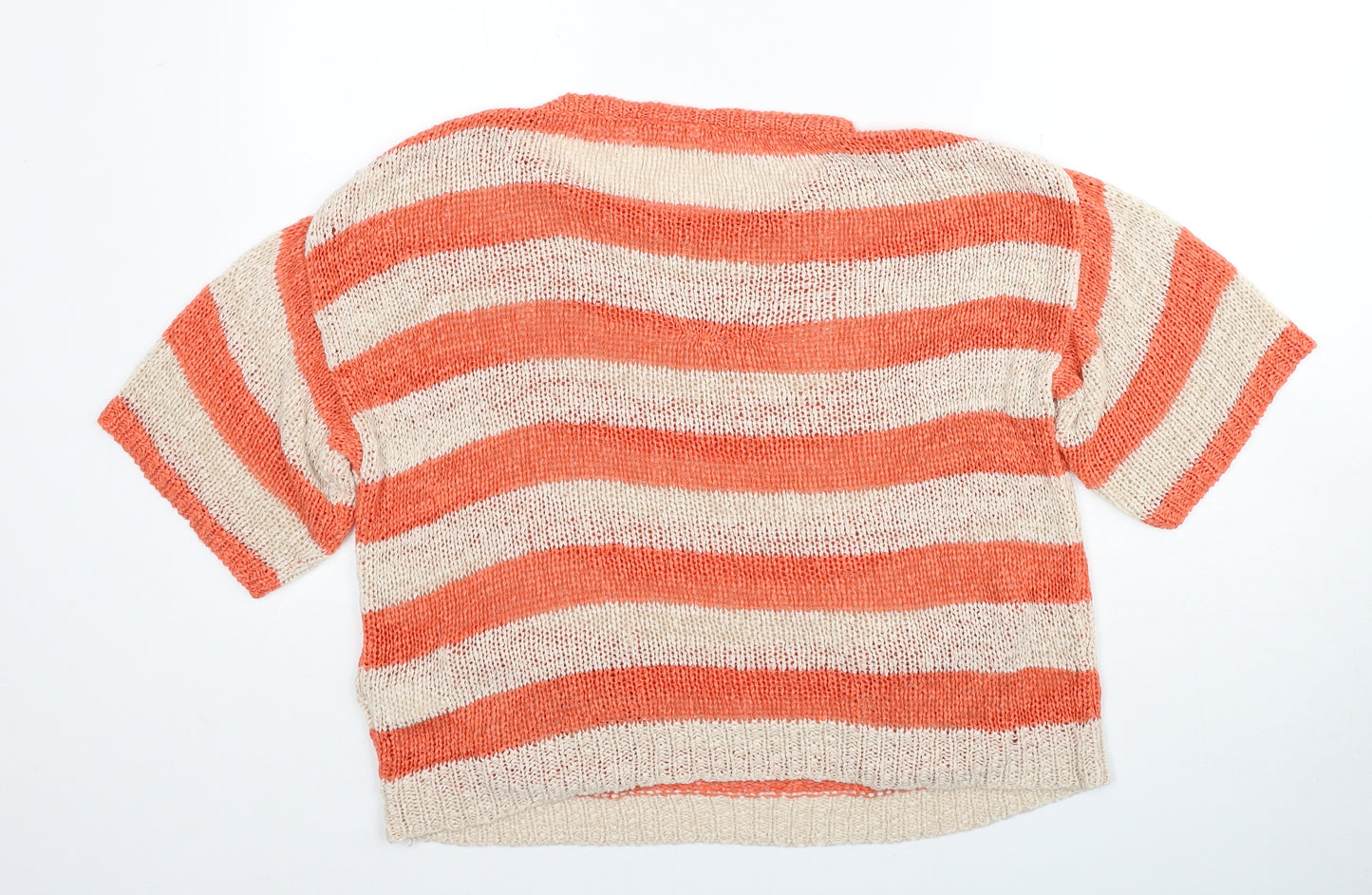 New Look Womens Orange Round Neck Striped Acrylic Pullover Jumper Size 10