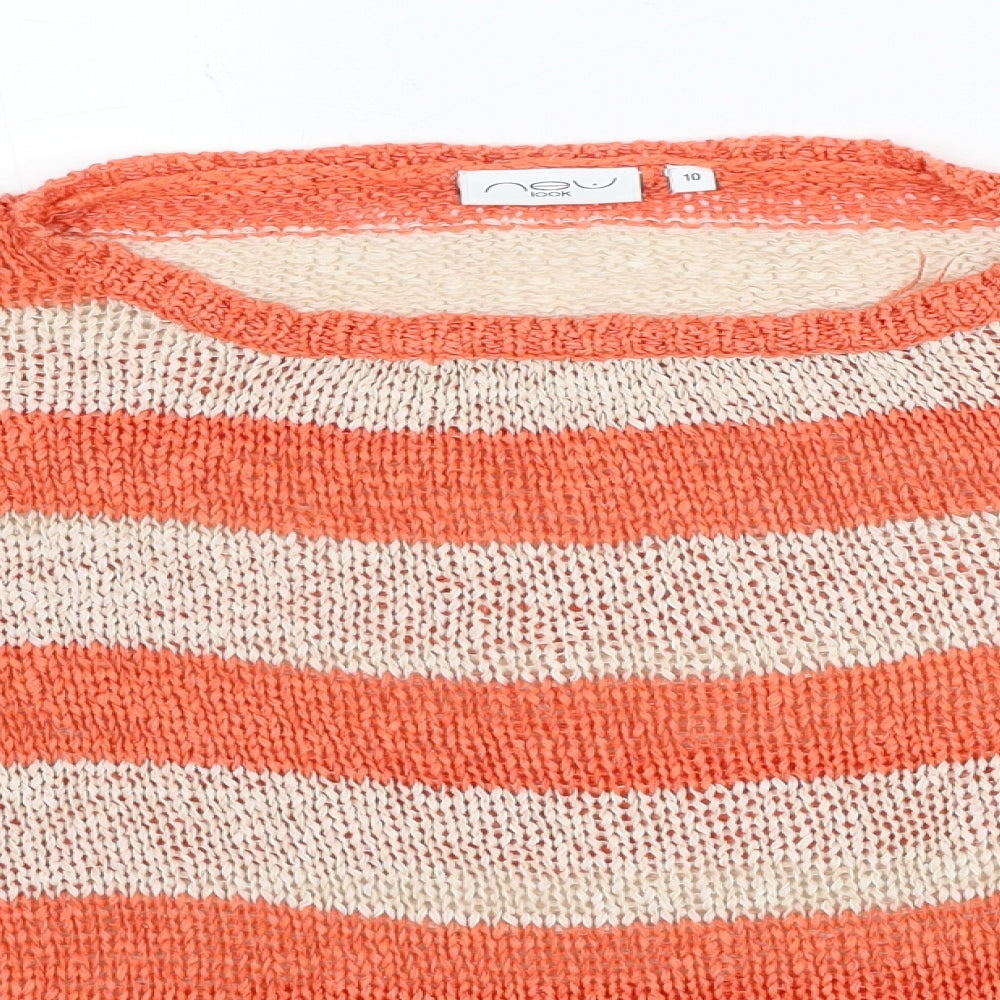 New Look Womens Orange Round Neck Striped Acrylic Pullover Jumper Size 10