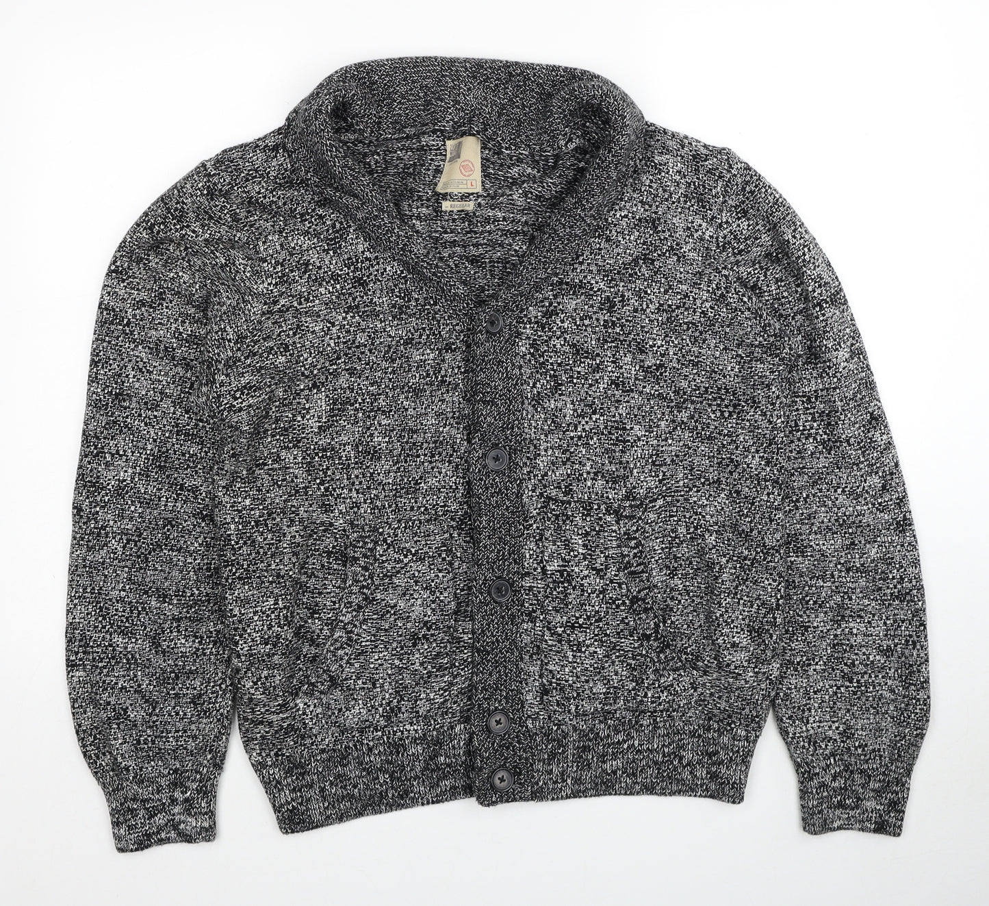 Marks and Spencer Mens Grey Collared Cotton Cardigan Jumper Size L Long Sleeve