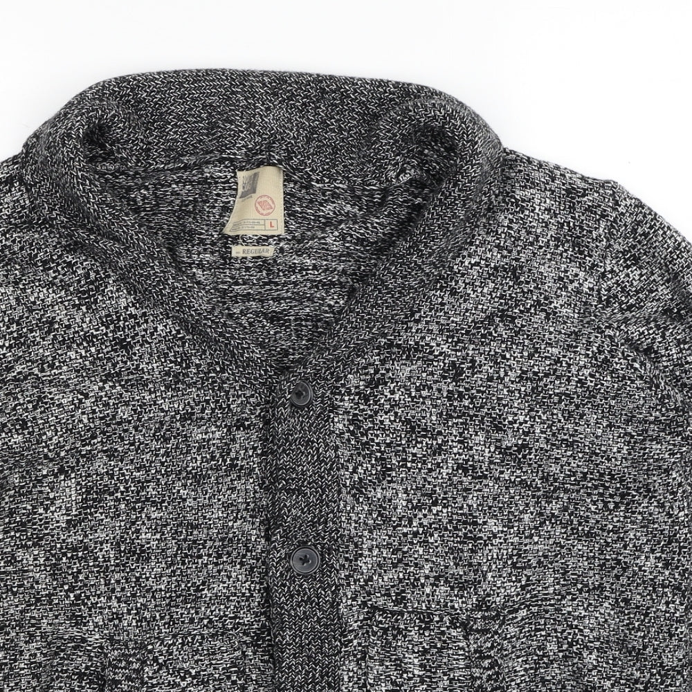 Marks and Spencer Mens Grey Collared Cotton Cardigan Jumper Size L Long Sleeve