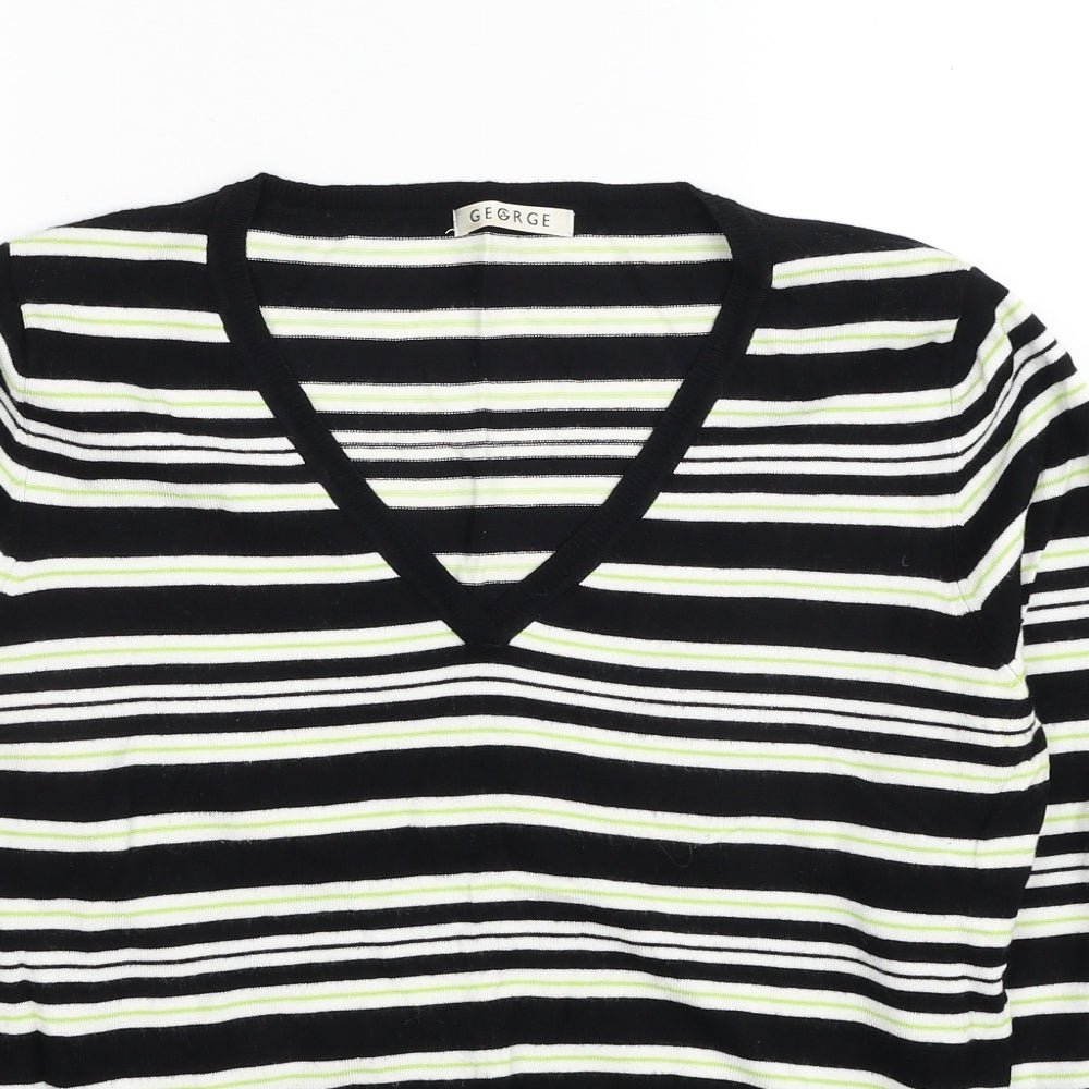 George Womens Black V-Neck Striped Viscose Pullover Jumper Size 18