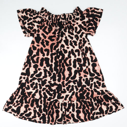 Roman Womens Black Animal Print Polyester Mini Size 12 Off the Shoulder Pullover