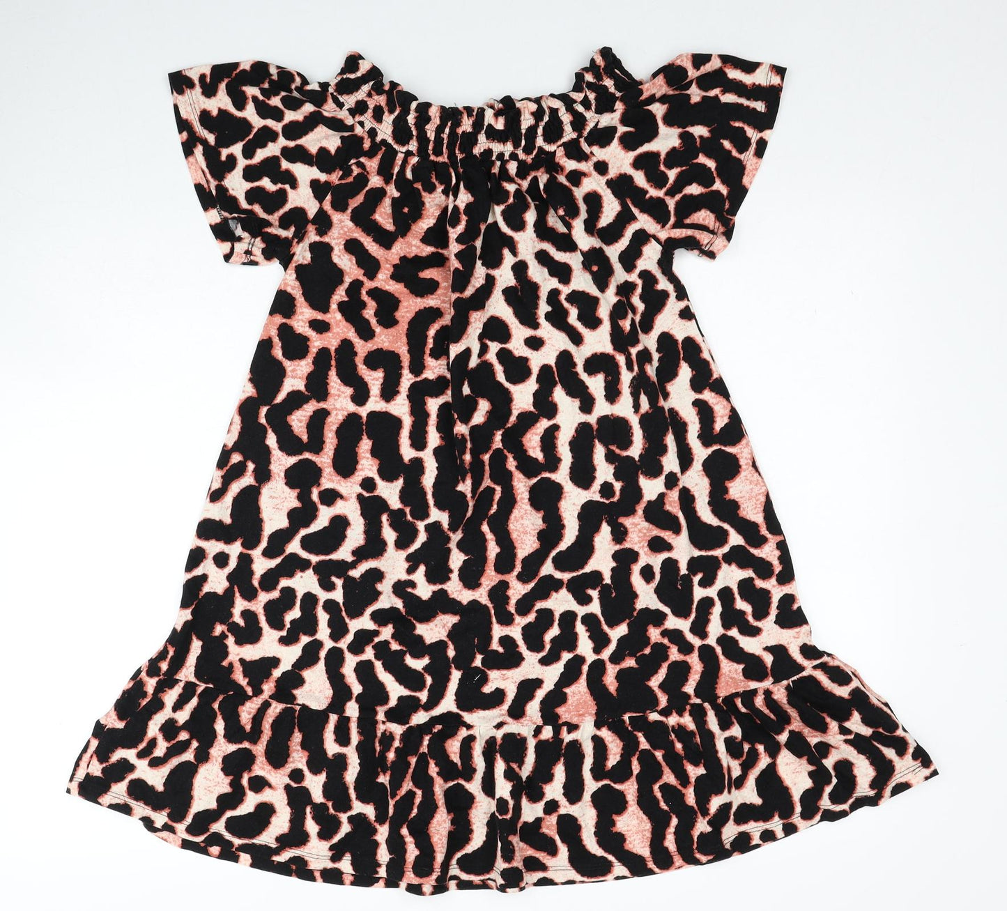 Roman Womens Black Animal Print Polyester Mini Size 12 Off the Shoulder Pullover