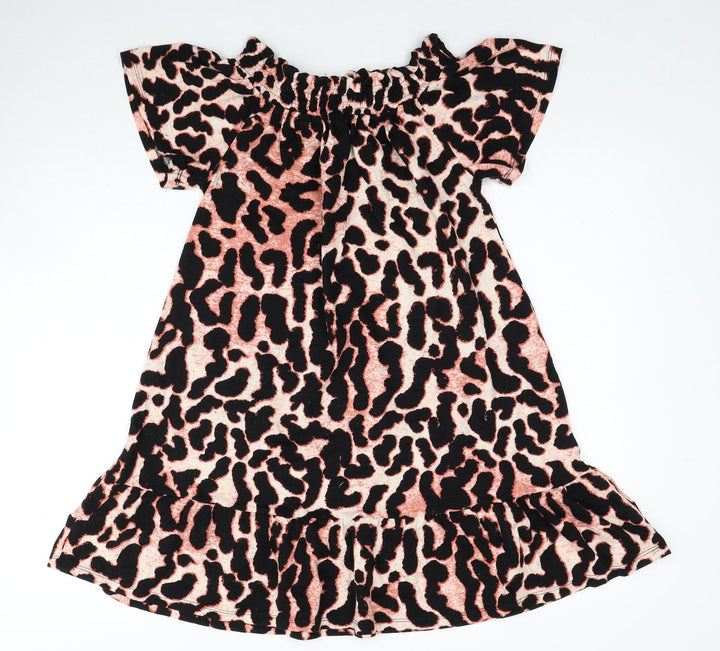 Roman Womens Black Animal Print Polyester Mini Size 12 Off the Shoulder Pullover