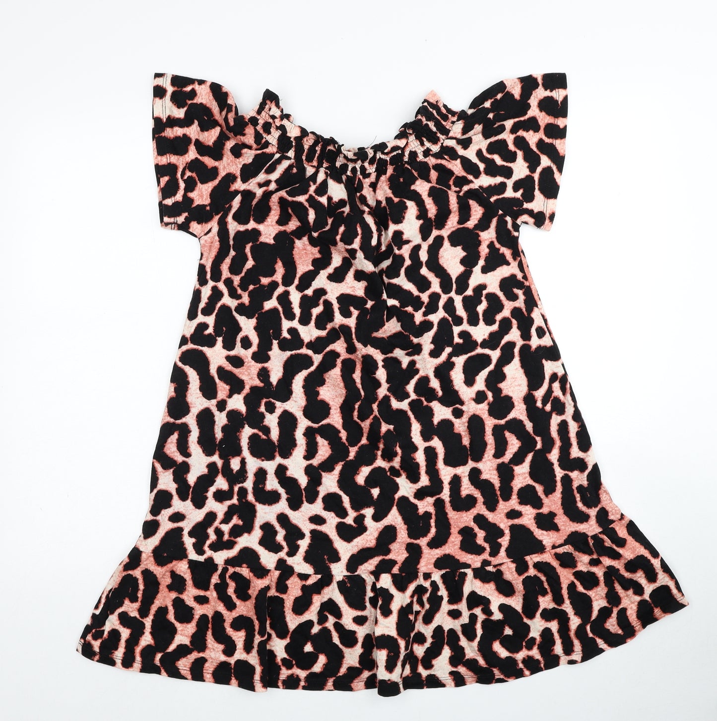 Roman Womens Black Animal Print Polyester Mini Size 12 Off the Shoulder Pullover