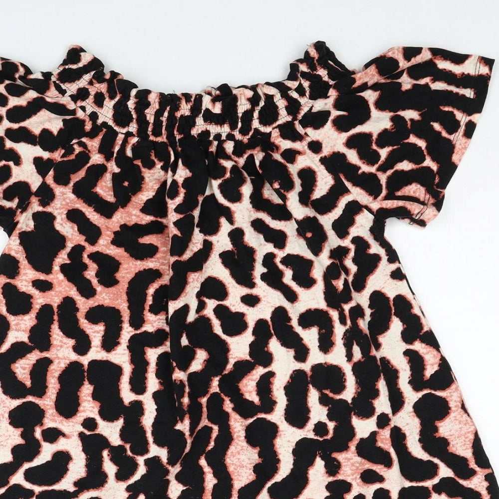 Roman Womens Black Animal Print Polyester Mini Size 12 Off the Shoulder Pullover