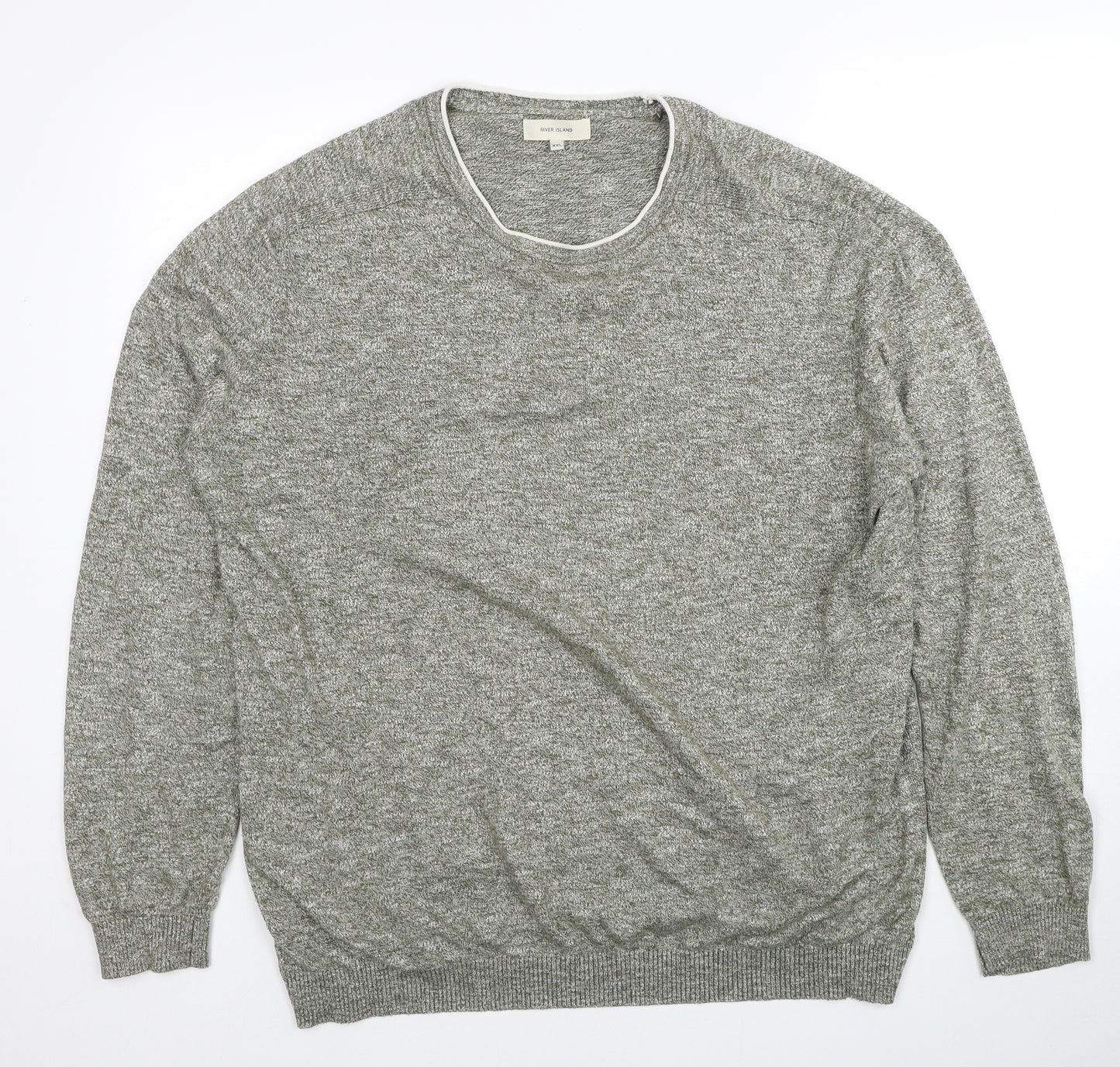 River Island Mens Grey Round Neck Cotton Pullover Jumper Size 2XL Long Sleeve