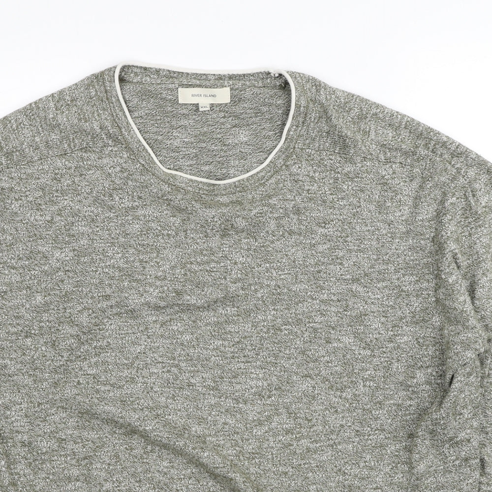 River Island Mens Grey Round Neck Cotton Pullover Jumper Size 2XL Long Sleeve