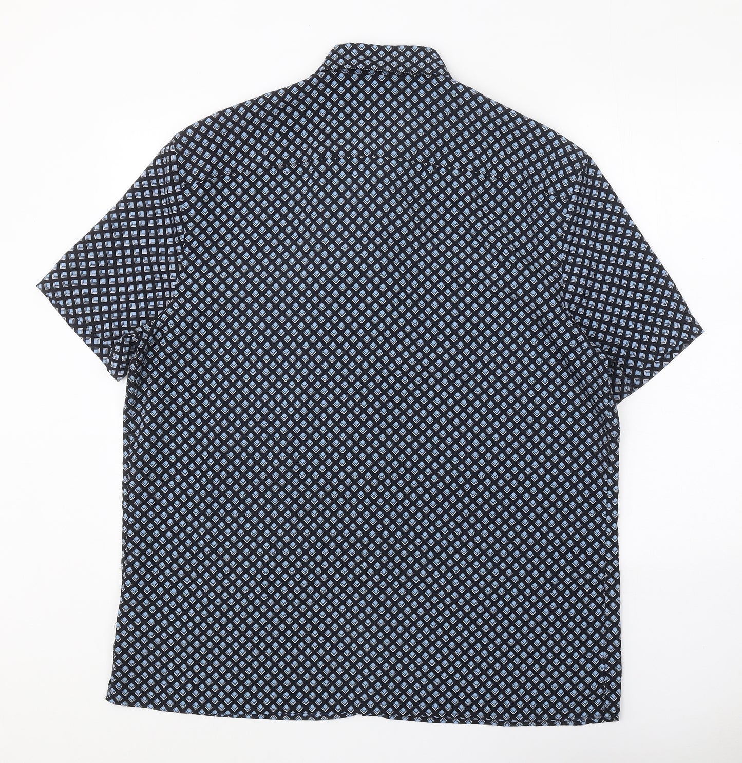 Marks and Spencer Mens Blue Geometric Polyester Button-Up Size XL Collared Button