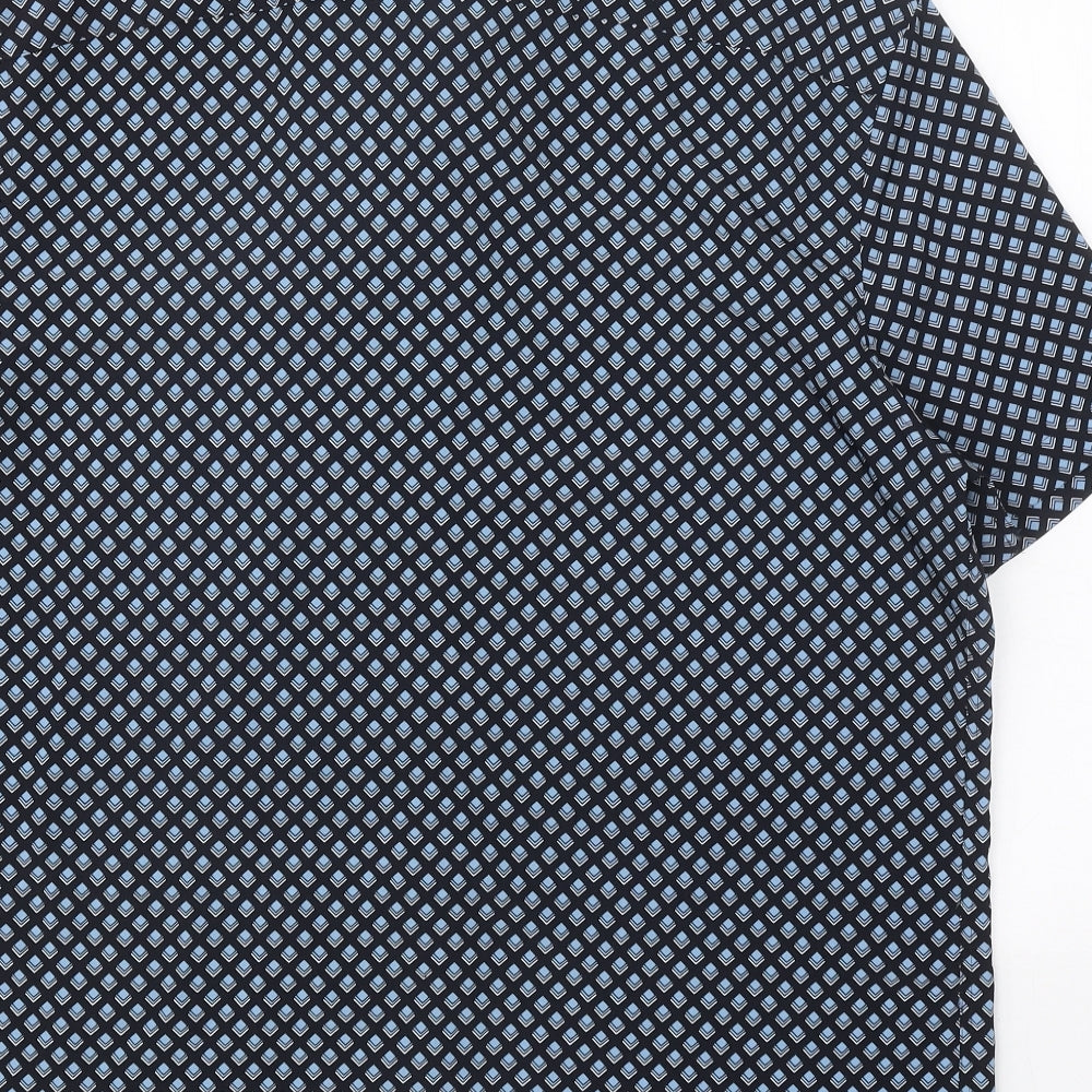 Marks and Spencer Mens Blue Geometric Polyester Button-Up Size XL Collared Button