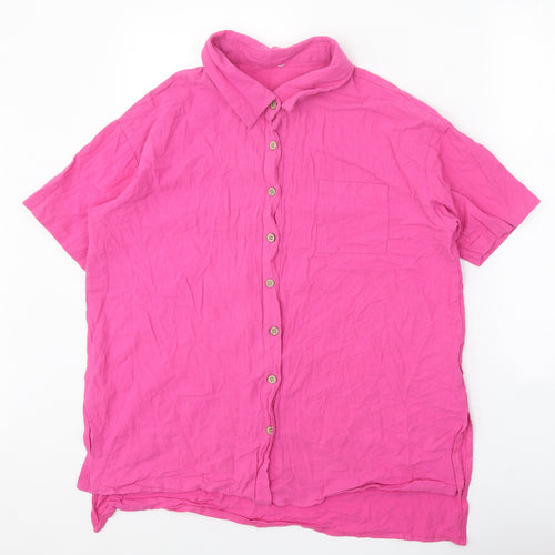 Preworn Womens Pink Polyester Basic Button-Up Size XL Collared