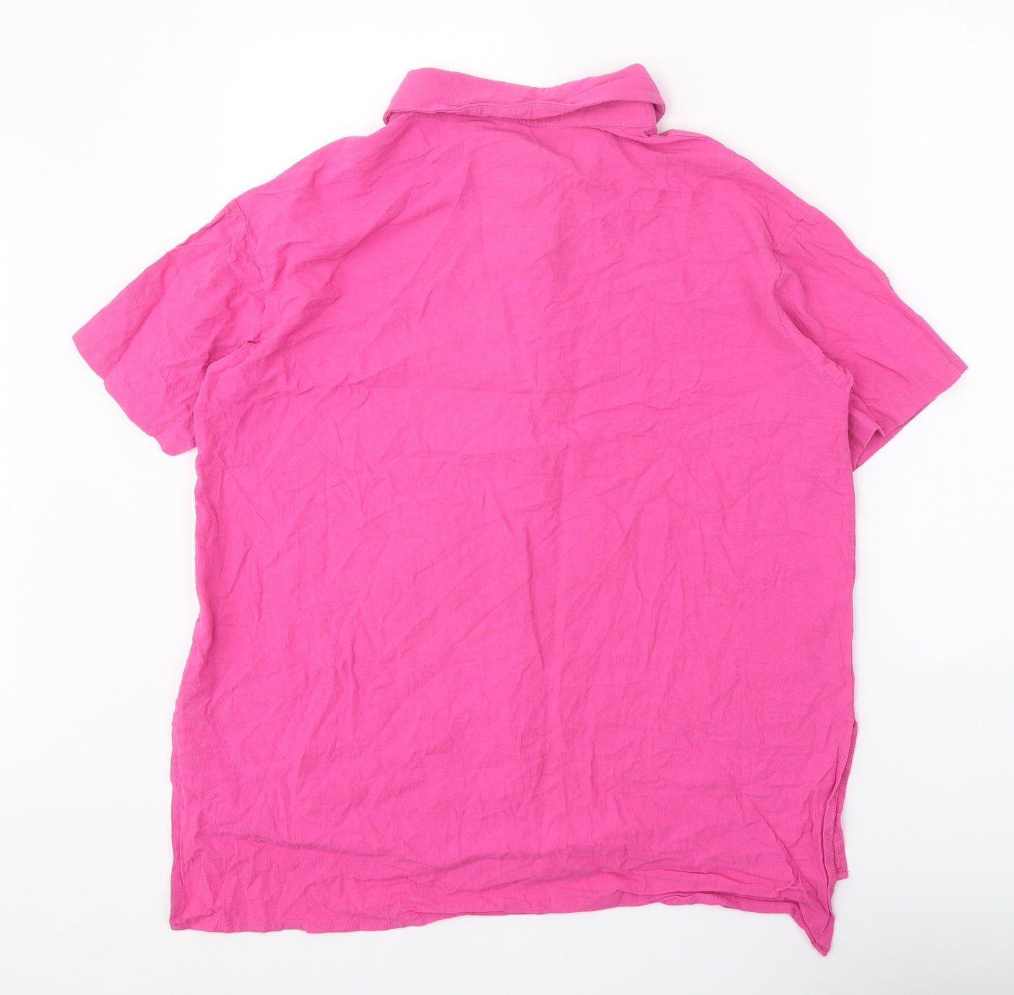 Preworn Womens Pink Polyester Basic Button-Up Size XL Collared