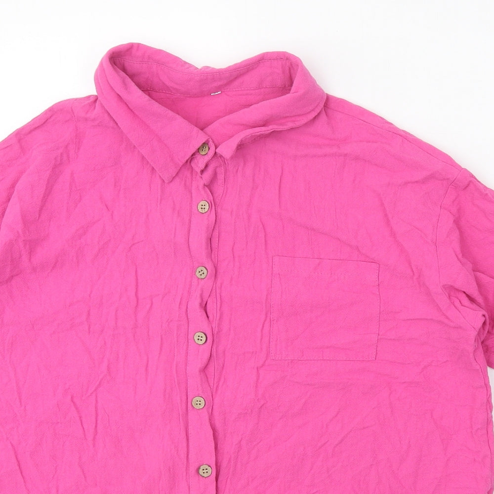 Preworn Womens Pink Polyester Basic Button-Up Size XL Collared