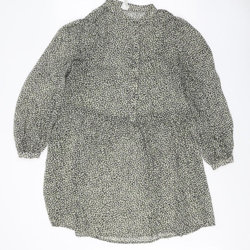 H&M Womens Green Geometric Polyester Shift Size L Round Neck Button