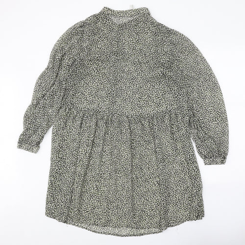 H&M Womens Green Geometric Polyester Shift Size L Round Neck Button