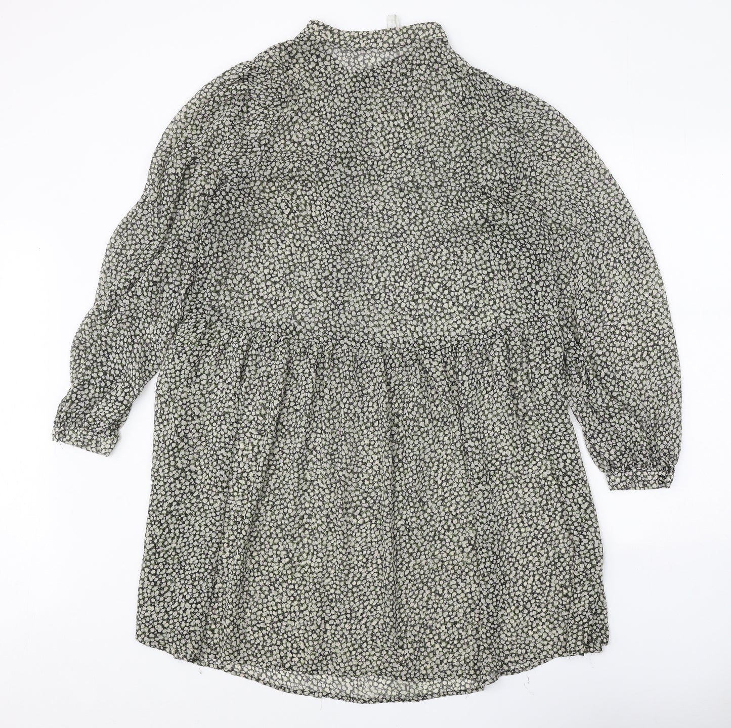 H&M Womens Green Geometric Polyester Shift Size L Round Neck Button