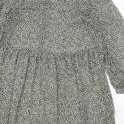 H&M Womens Green Geometric Polyester Shift Size L Round Neck Button
