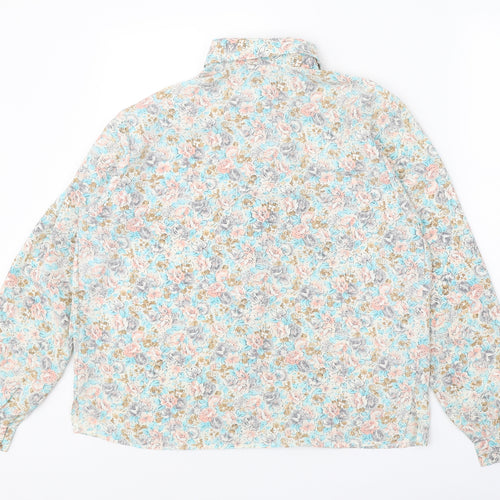 Preworn Womens White Floral Polyester Basic Button-Up Size 12 Collared