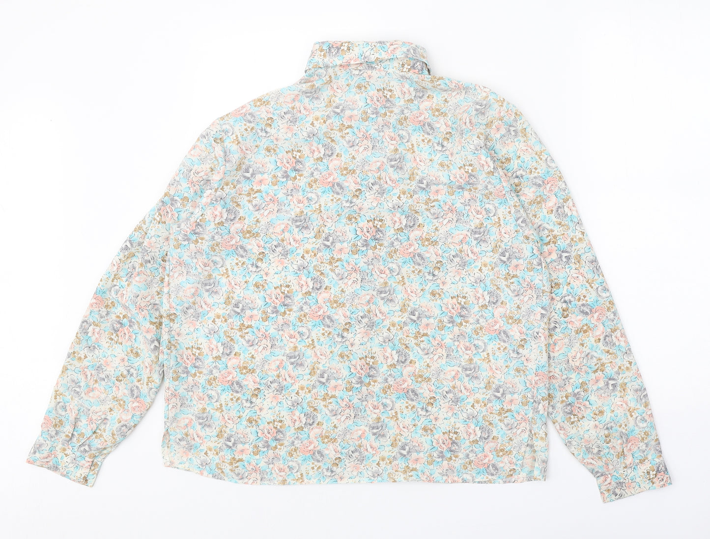 Preworn Womens White Floral Polyester Basic Button-Up Size 12 Collared