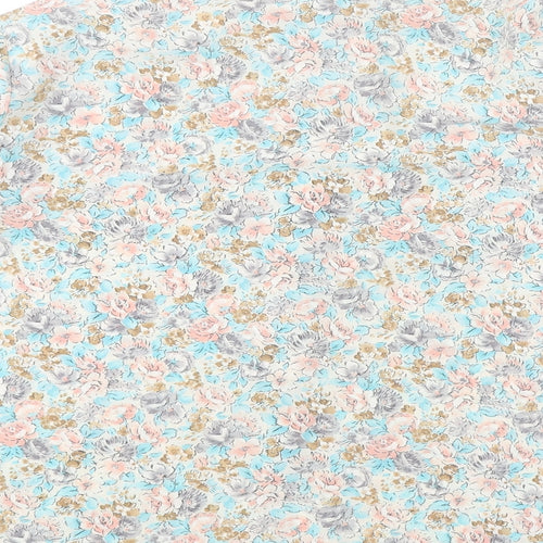 Preworn Womens White Floral Polyester Basic Button-Up Size 12 Collared