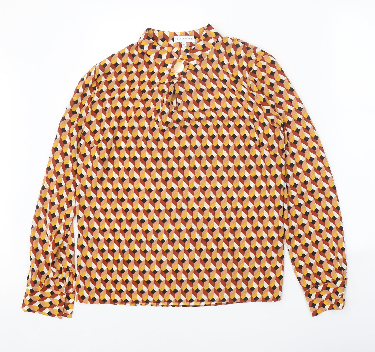 Warehouse Womens Orange Geometric Polyester Basic Blouse Size 10 Round Neck