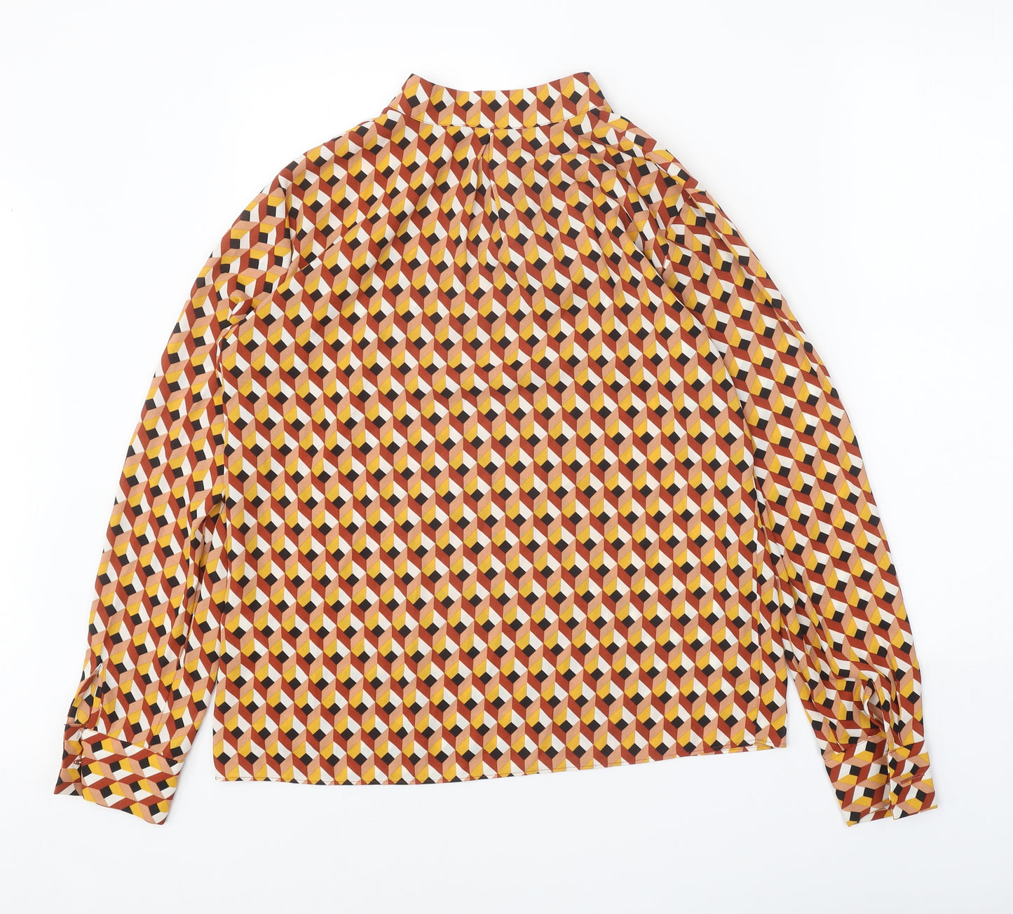 Warehouse Womens Orange Geometric Polyester Basic Blouse Size 10 Round Neck