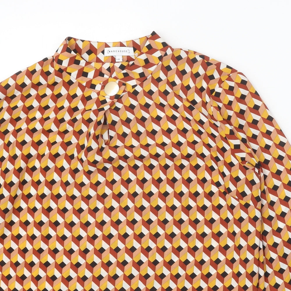 Warehouse Womens Orange Geometric Polyester Basic Blouse Size 10 Round Neck