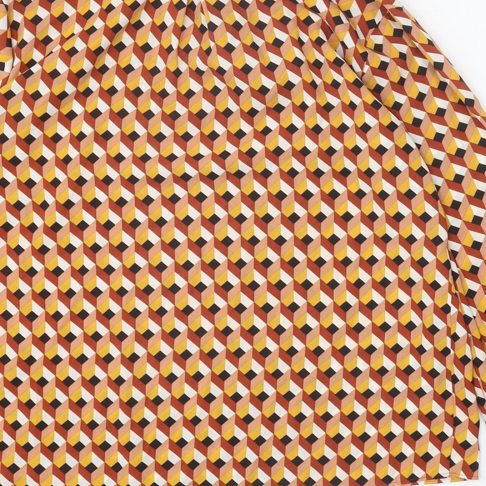 Warehouse Womens Orange Geometric Polyester Basic Blouse Size 10 Round Neck