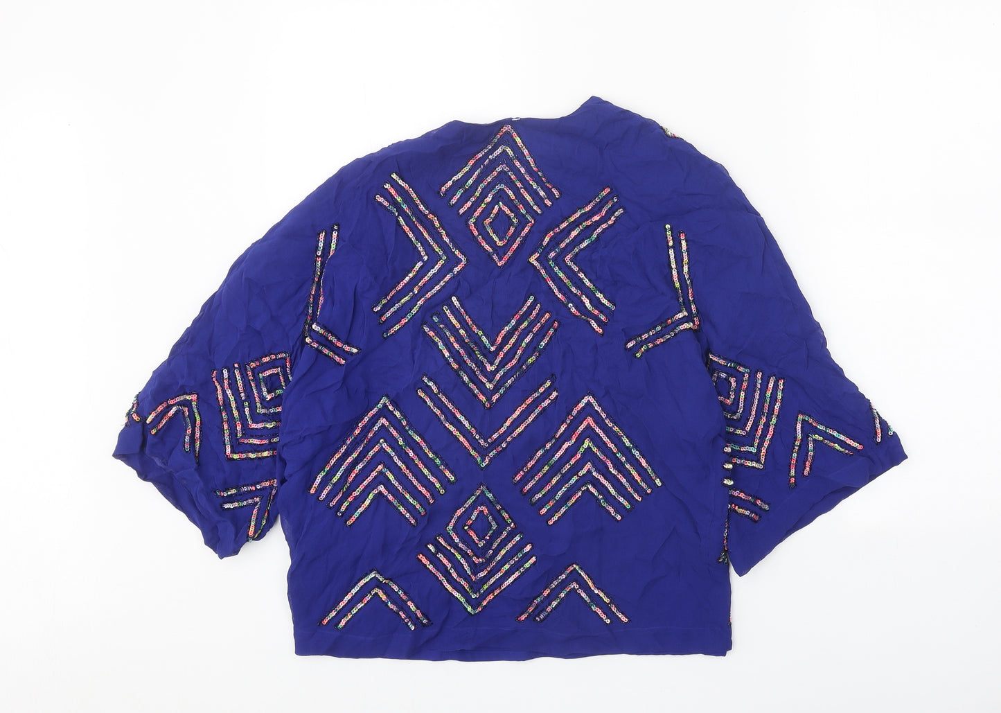 French Connection Womens Blue Geometric Polyester Basic Blouse Size 10 V-Neck