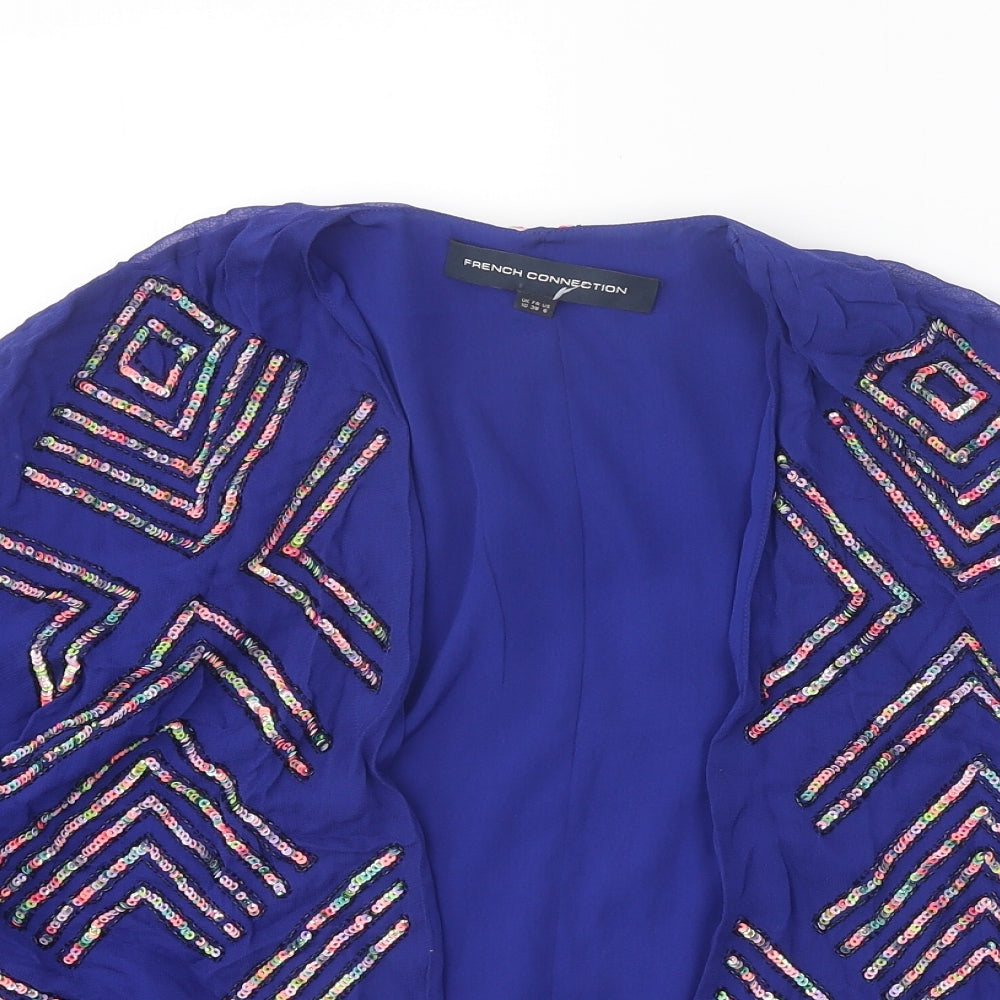 French Connection Womens Blue Geometric Polyester Basic Blouse Size 10 V-Neck