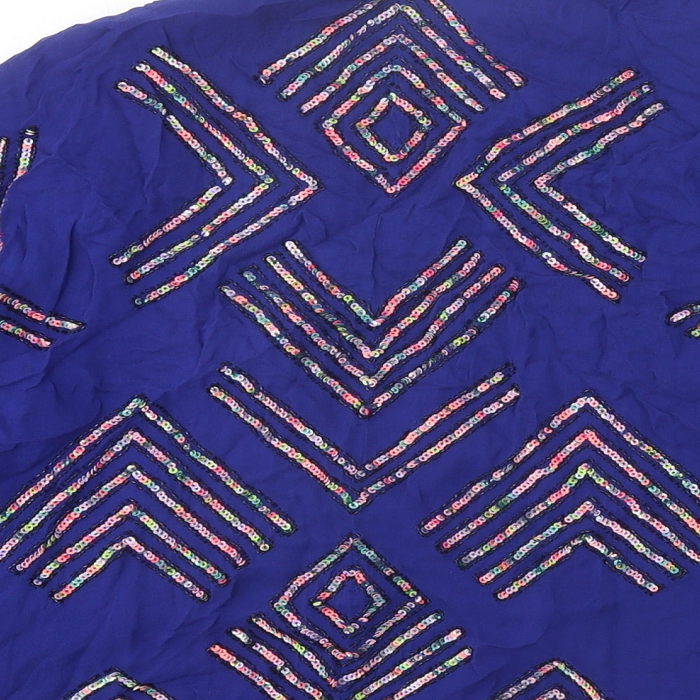 French Connection Womens Blue Geometric Polyester Basic Blouse Size 10 V-Neck