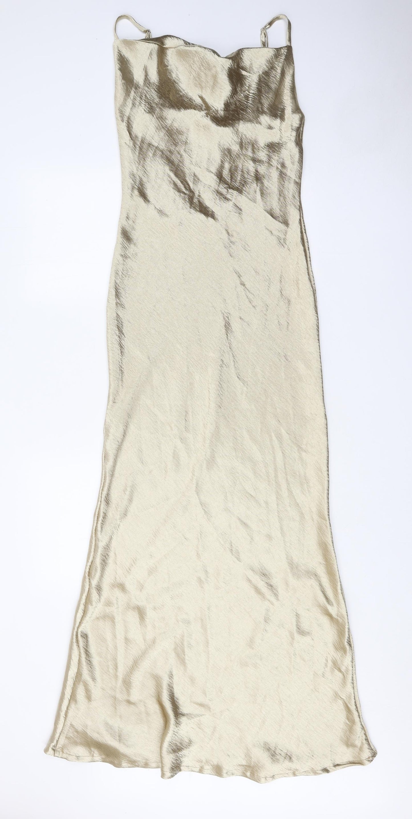 Preworn Womens Gold Polyester Maxi One Size Cowl Neck Tie