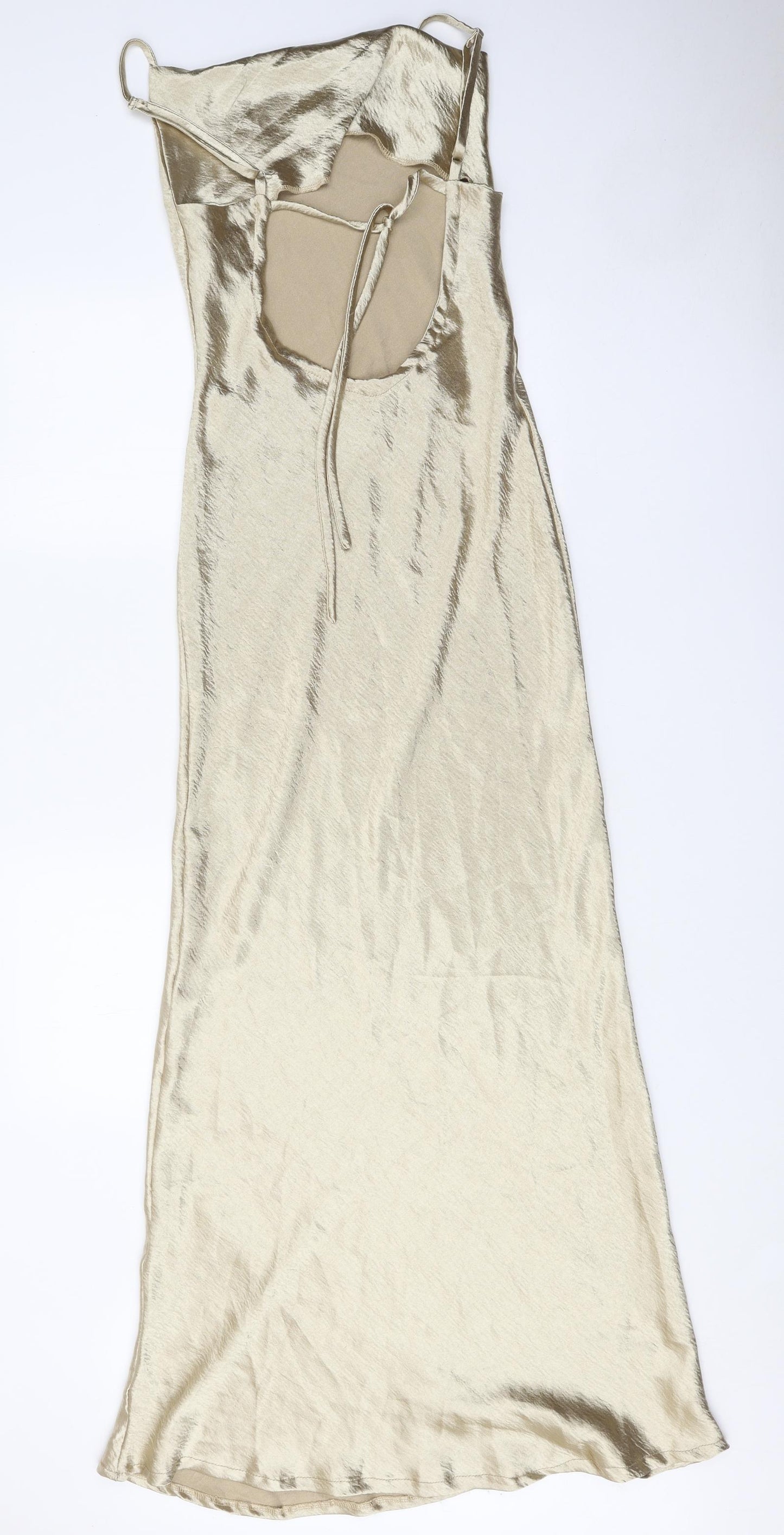Preworn Womens Gold Polyester Maxi One Size Cowl Neck Tie